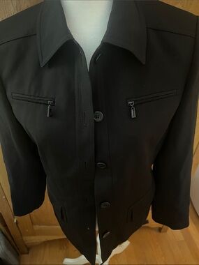 Anne Klein Black Button-Front Blazer with Zip Pockets